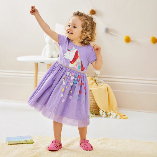 Unicorn Embroidered Princess Dress For Girls