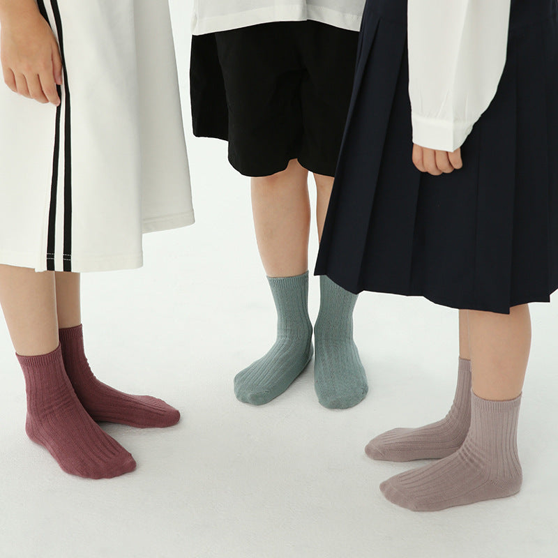 Kids Socks Solid Double Needle Breathable Ankle
