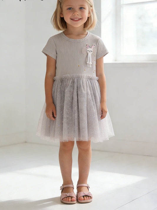 Girls' Cute Cotton Princess Dress with Cartoon Design