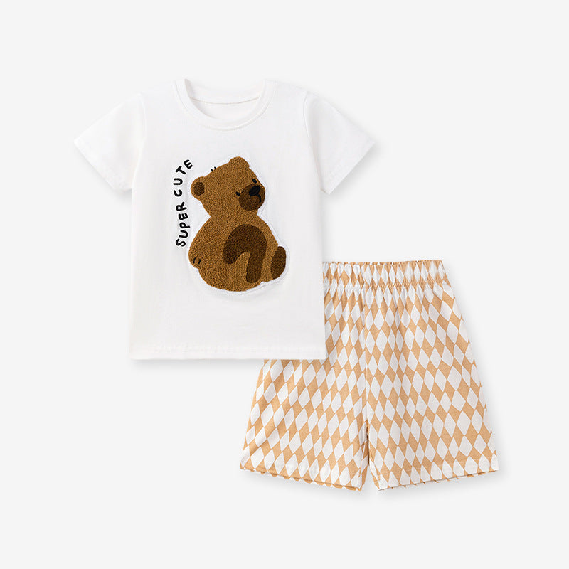 Summer Kids Set Cartoon Bear Cotton Outfit
