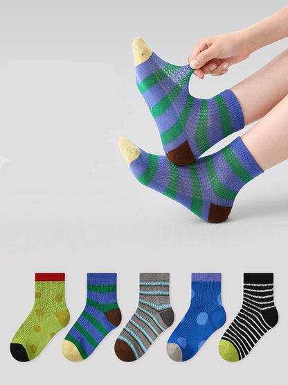 Kids Cotton Mesh Stripe Cartoon Breathable Socks
