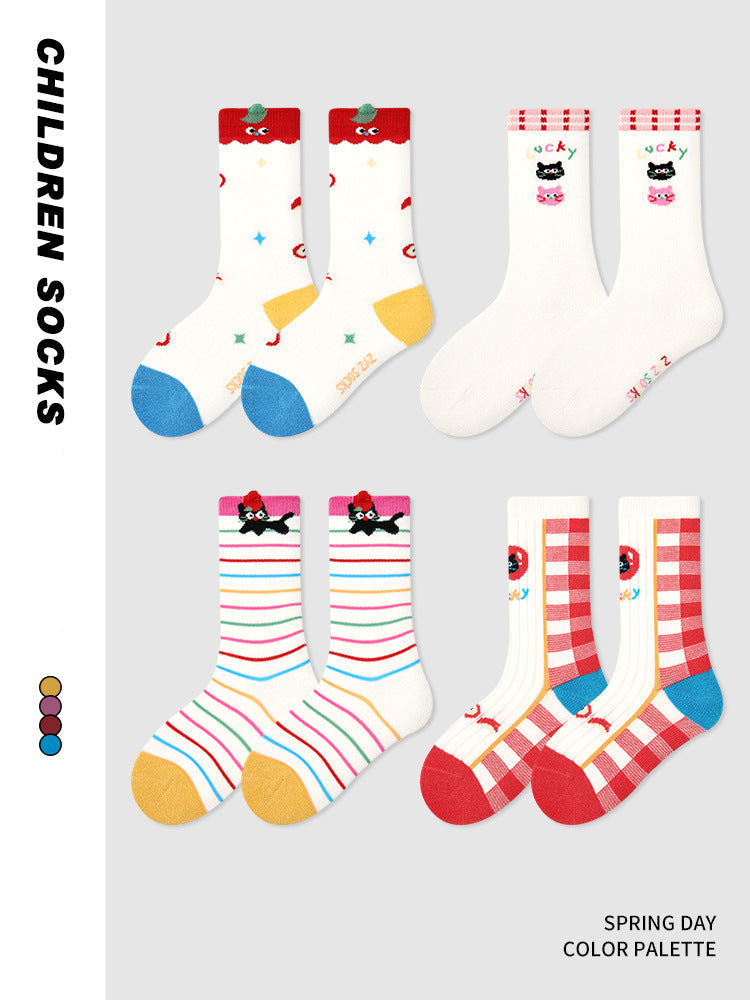 Kids Cotton Animal Stripe Mid Calf Socks Breathable