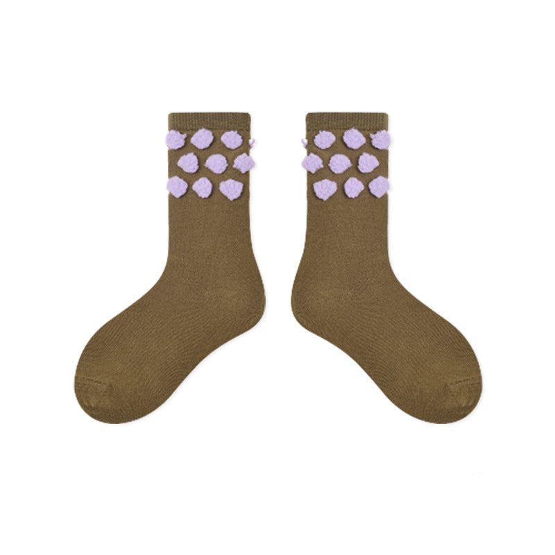 Kids Plush Polka Dot Mid Calf Socks Breathable