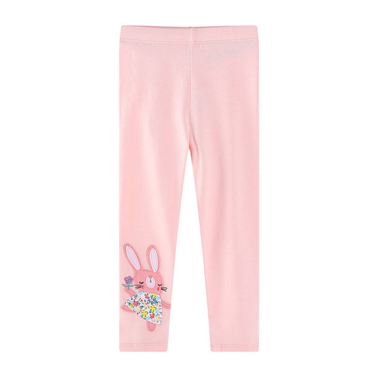 Girls' Mid-Rise Soft Cotton Leggings with Patterns
