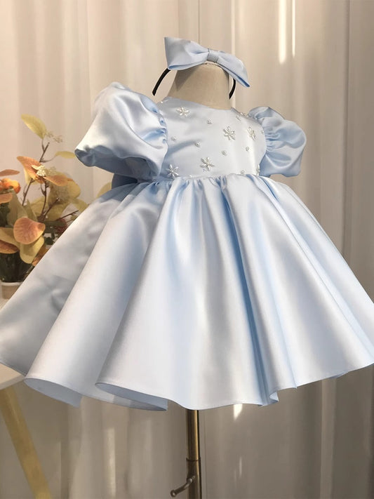 Girls' Satin Princess Dress with Bow