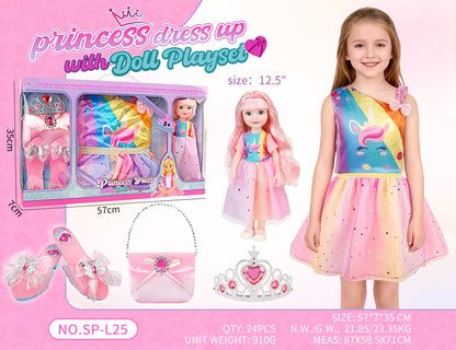 Princess Doll Dress-Up Playset - 32cm Rubber Doll Toy