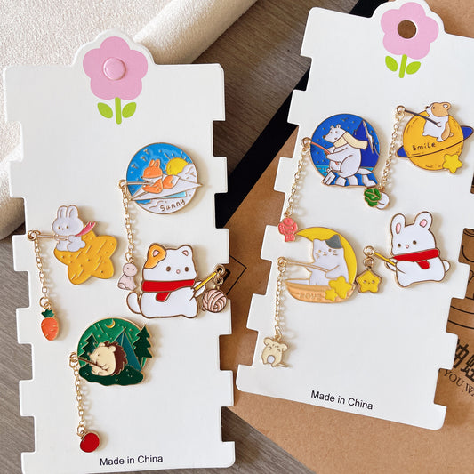 Cute Animal Lapel Pins - Adorable Rabbit, Cat, and Dog Metal Badges for Students