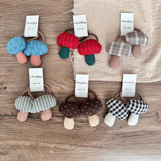 Cute Fabric Mushroom Hair Ties for Kids