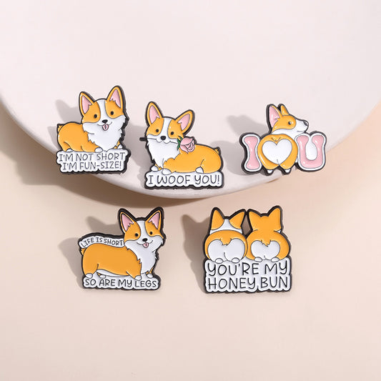 Orange Corgi Dog Metal Brooch Cute Fashion Pin