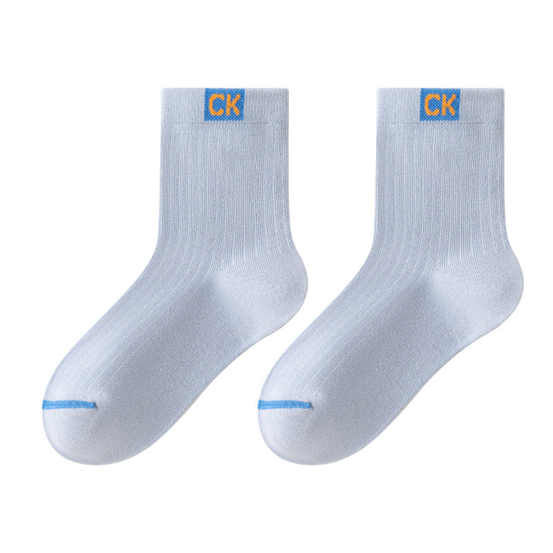 Solid Color Contrast Cotton Mid-Calf Socks for Kids