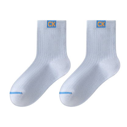 Solid Color Contrast Cotton Mid-Calf Socks for Kids