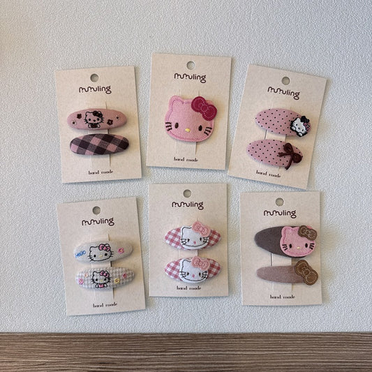 Cat-Themed Fabric Hair Clips for Kids - Cute Geometric Designs