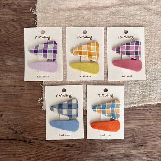 Children's Triangle Plaid Hair Clips Set