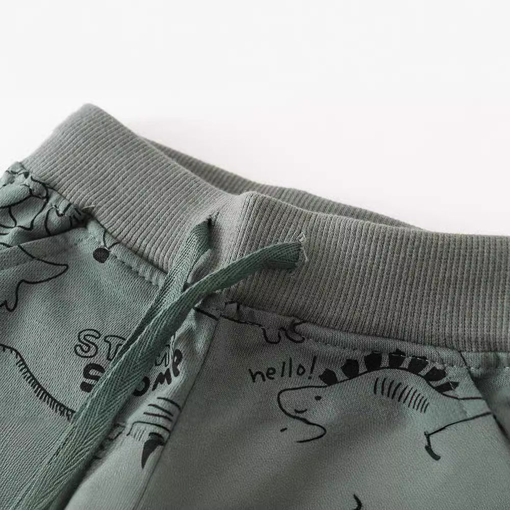 Boy's Dinosaur Print Cotton Sweatpants Trendy Casual Pants