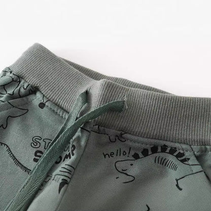 Boy's Dinosaur Print Cotton Sweatpants Trendy Casual Pants
