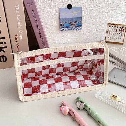Pencil Pouch Checkerboard Transparent Student Organizer