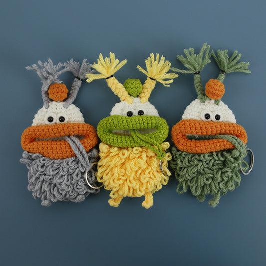 Cute Handwoven Sausage Mouth Keychain Pouch Furry Earphone Bag