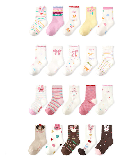 Kids Mid Calf Cotton Socks With Rabbit Lace Trim