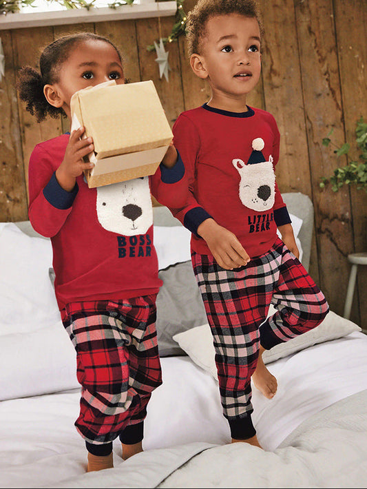 Red Plaid Long Sleeve Kids Outfit Cute Casual Set