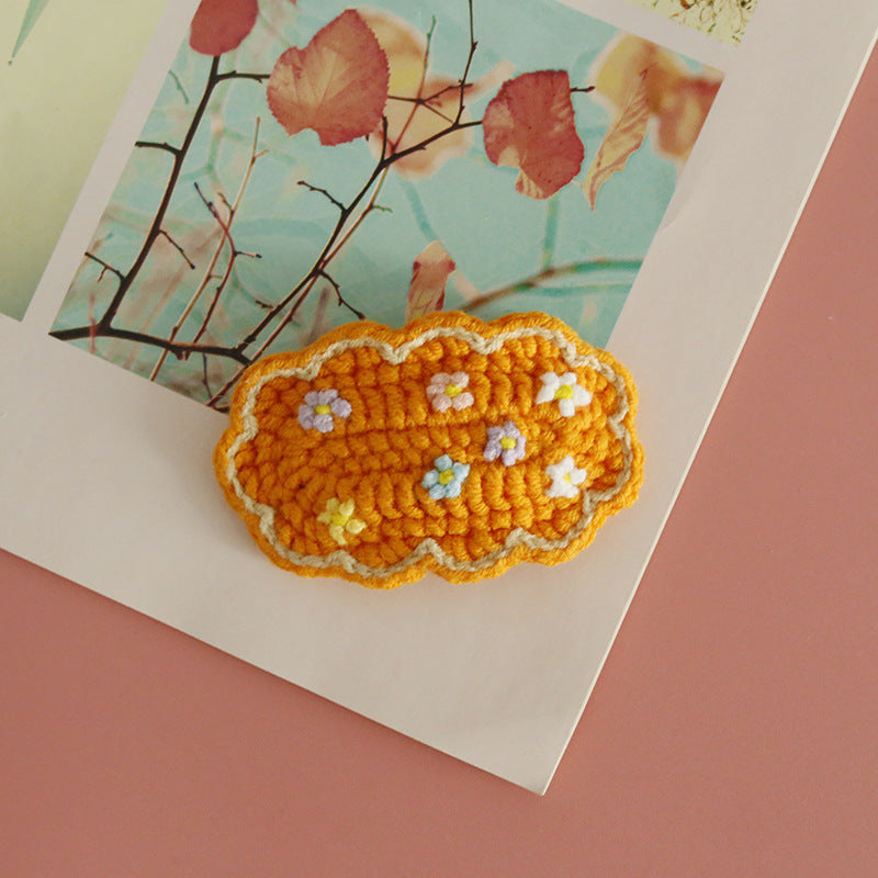 Floral Embroidered Hair Clips Handmade Yarn Accessories for Women
