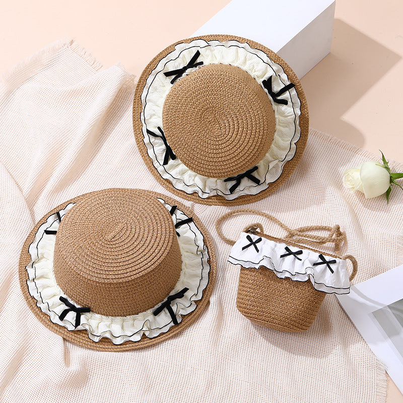 Summer Double-Layer Lace Wide-Brim Straw Hat for Kids