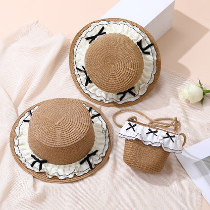 Summer Double-Layer Lace Wide-Brim Straw Hat for Kids