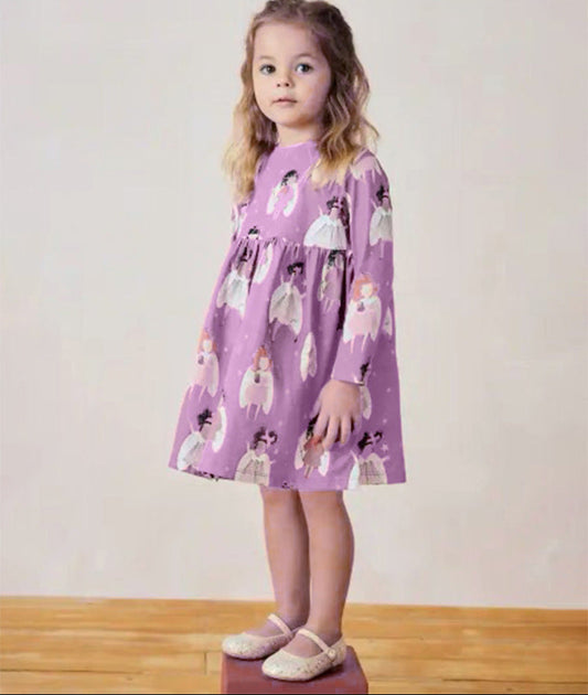 Princess Dress for Girls with Cartoon Elements Soft Cotton Long Sleeve Dress