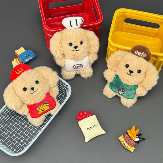 Cute Coffee Dog Plush Keychain Creative Animal Doll