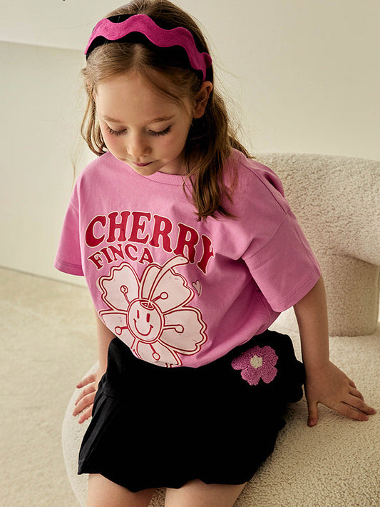 Girl's Cute Two-Piece T-Shirt and Shorts Set with Animal Print
