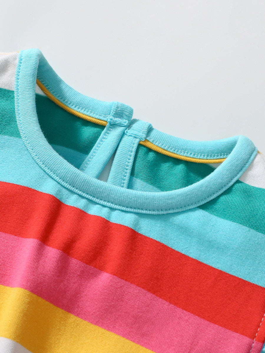 Girls' Summer Striped Cotton Princess Dress