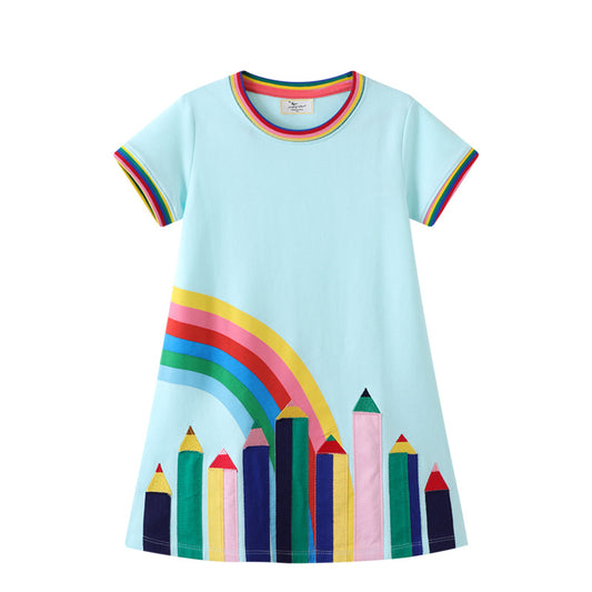 Princess Style Knit Dress for Girls Cute Cartoon Design Cotton Summer Dress