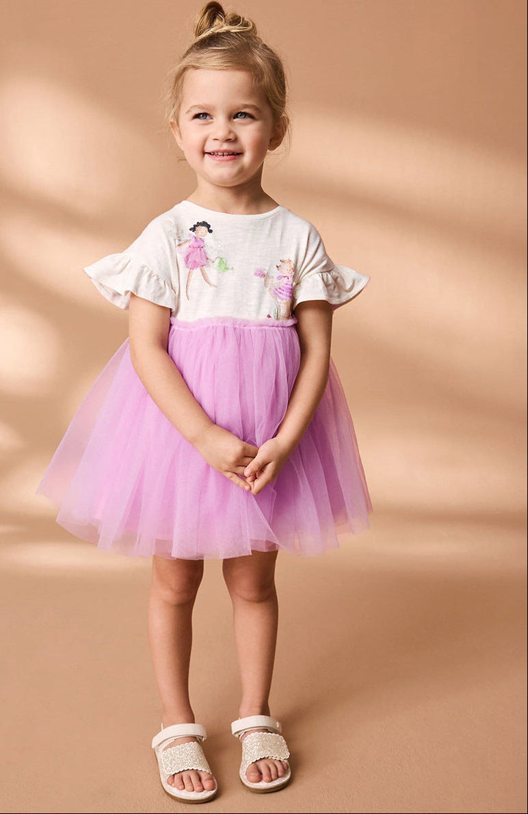 Cute Princess Dress for Girls Summer Short Sleeve Tulle Dress
