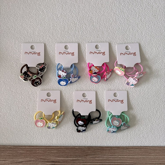 Cute Cartoon Fruit Cat Hair Ties Set for Kids
