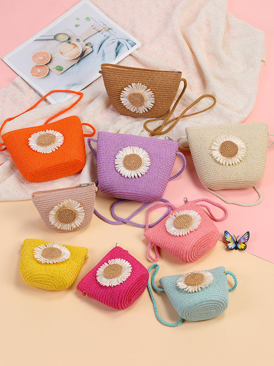 Cute Woven Beach Bag for Kids - Trendy Straw Crossbody Bag