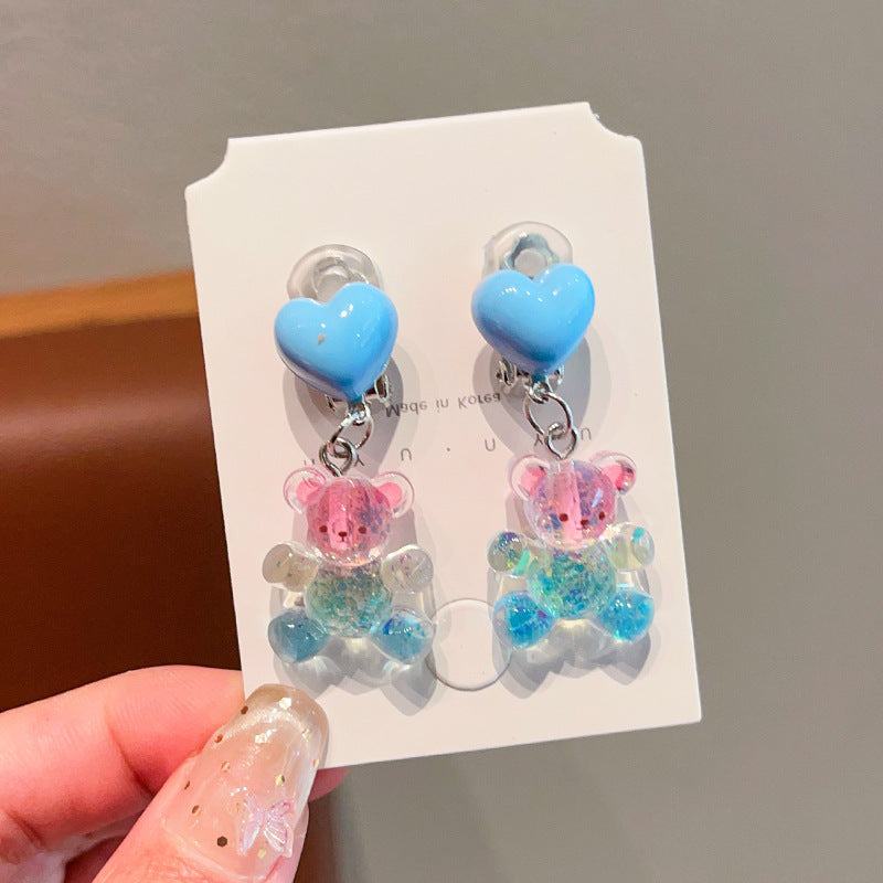 Cute Cartoon Bear Clip-On Earrings for Kids