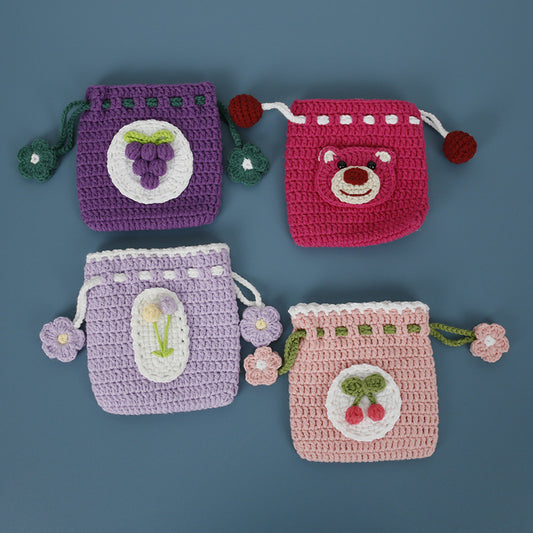 Sweet Handmade Woven Coin Pouch with Fruit Patterns
