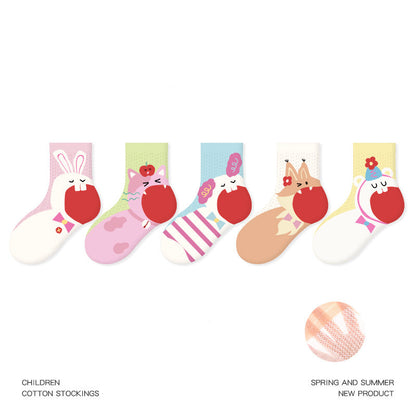 Kids Cotton Socks Cute Bunny Grid Breathable Mesh