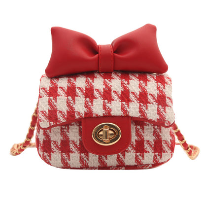 Cute Bowknot Woolen Mini Shoulder Bag for Kids