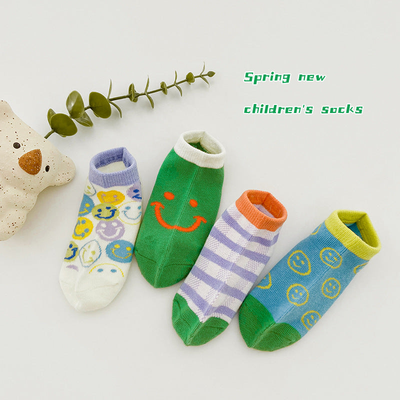 Kids Socks Smiley Face Cotton Breathable Everyday Wear