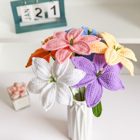 Handcrafted Yarn Milk Cotton Lily Flower Decorative Arrangement