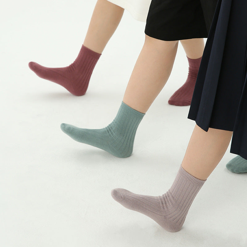 Kids Socks Solid Double Needle Breathable Ankle