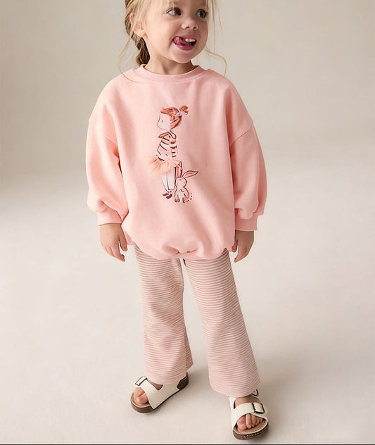 Trendy Cartoon Print Two-Piece Set for Girls