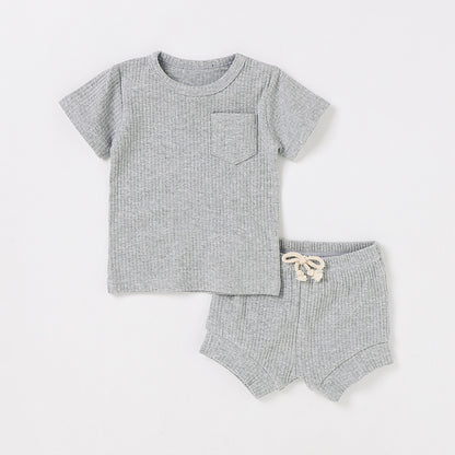 Casual Baby Short Sleeve Set Cute Solid Color Cotton Outfit