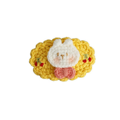 Sweet Handmade Cherry Rabbit Head Hair Clip Knitted Headband
