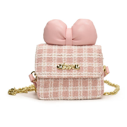 Sweet Bow Children's Shoulder Bag Plaid Fashion Style