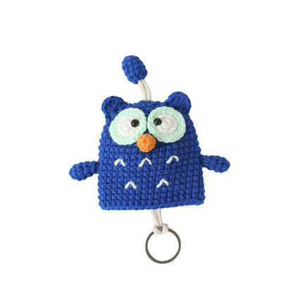 Cute Cartoon Owl Keychain Pouch Hand-Woven Cotton Bag