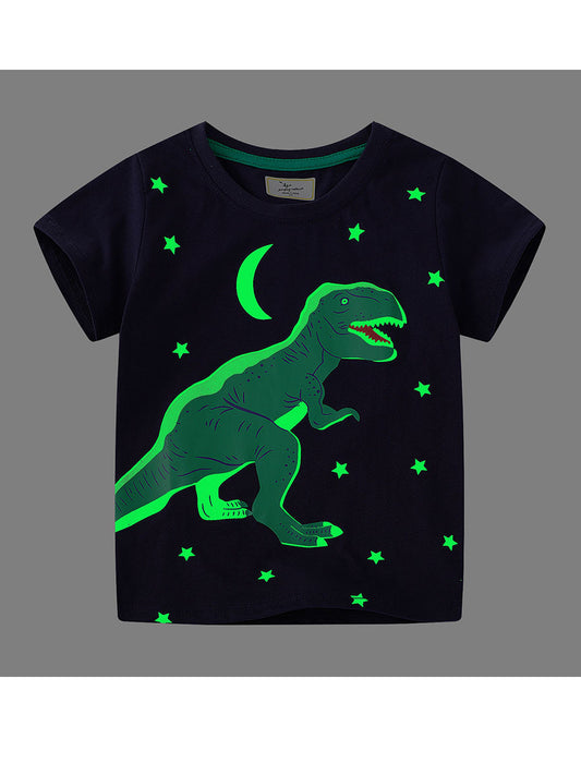 Glow-In-The-Dark Dinosaur Boys T-Shirt Kids Casual Short Sleeve Top