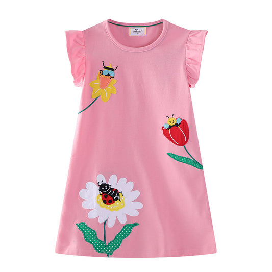 Embroidered Short Sleeve Dress for Girls Princess Style