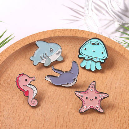 Ocean Animal Series Cute Enamel Pins Shark Jellyfish Seahorse Brooches
