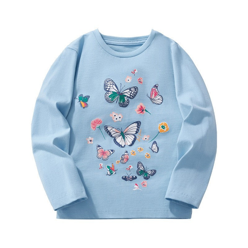 Animal Print Long Sleeve Cotton T-Shirt for Girls